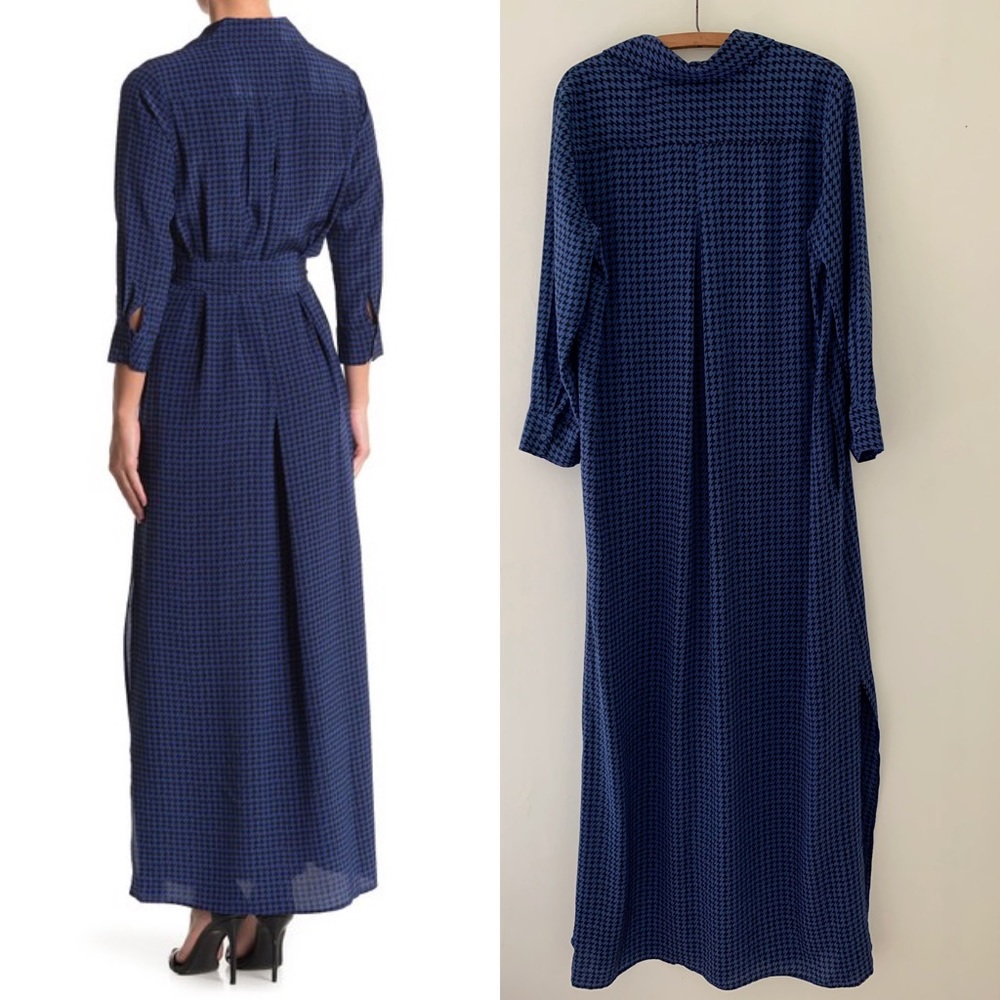 SOLD L’agence Cameron Shirt Dress Blue & Black Sz S 100% Silk Houndstooth - Picture 3 of 10